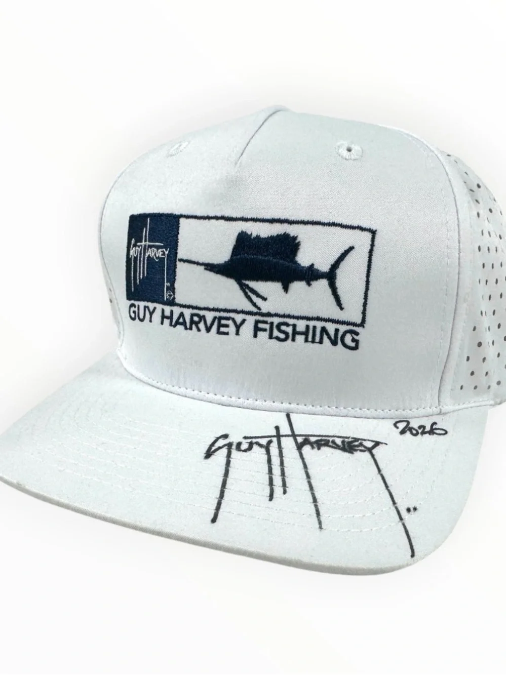 Guy Harvey Signed White Fishing Hat Sailfish Snapback Performance Cap 2026 NWT
